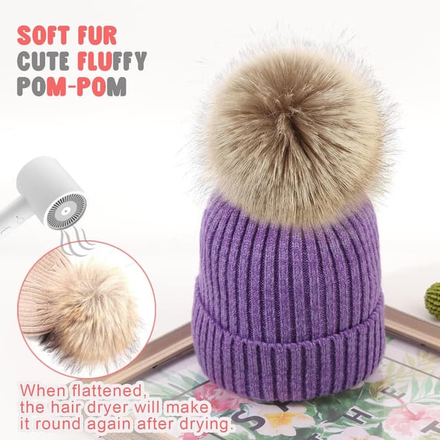 Detalle 2 de DRESHOW Baby- und Kinder-Beanie Wintermütze mit Bommel – weich gestrickt für Jungen & Mädchen