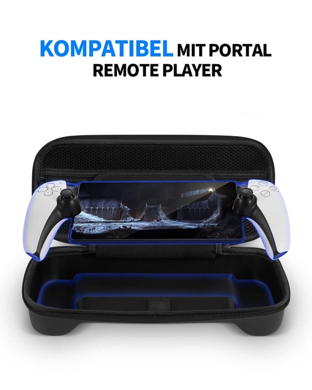 Detalle 2 de PALPOW Zubehör-Set für PlayStation Portal: Tasche, Silikonhülle, Displayschutz & 4 Joystick-Kappen – Schwarz