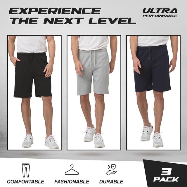Detalle 1 de Ultra Performance 3-Pack Men’s Athletic Shorts with Zipper Pockets (9-Inch Inseam)