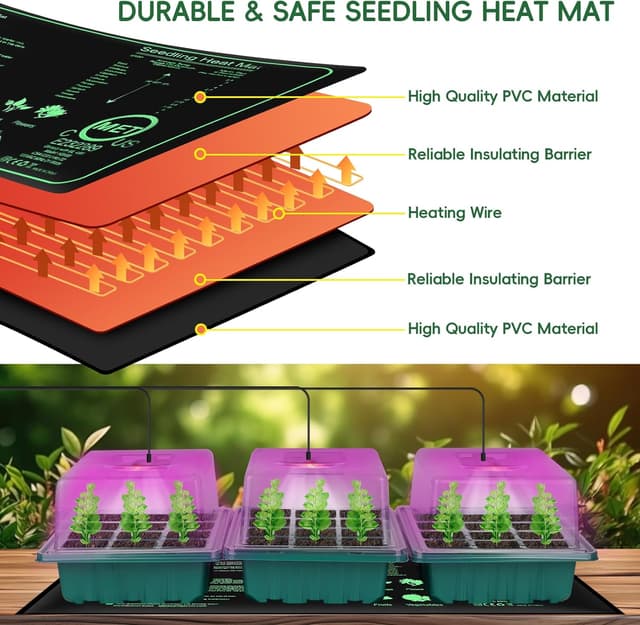 Detalle de Verdenu Seed Tray with Grow Lights and Heating Mat (Pack of 3, 36-cell trays)