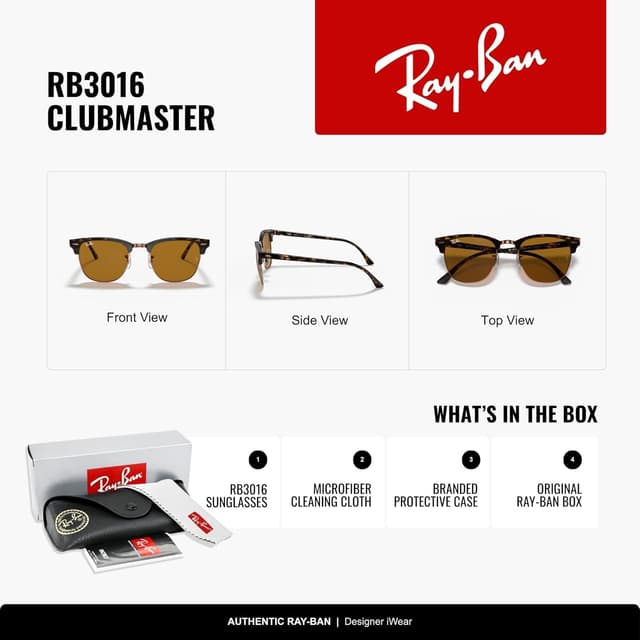 Detalle 2 de Ray-Ban RB3016 Clubmaster Square Sunglasses