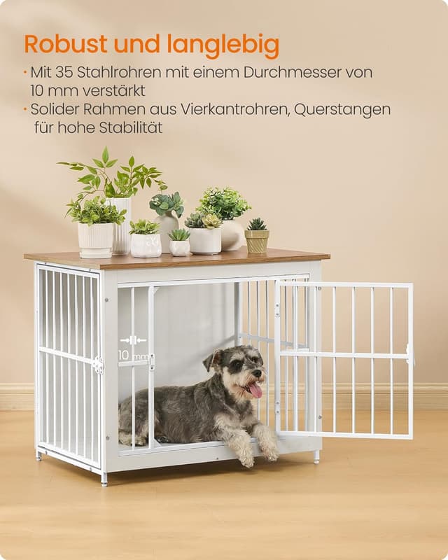 Detalle de Feandrea Hundekäfig-Möbel & Hundebox indoor PFC022KB01, 2 Türen, geschlossenem Boden, für Hunde bis 20 kg