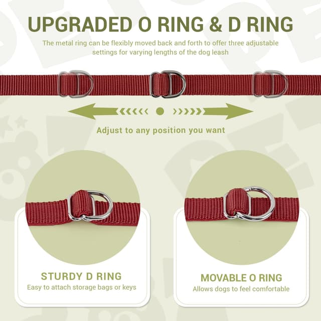 Detalle de Hundeleine für kleine & mittelgroße Hunde bis 30 kg, verstellbare Schleppleine 3 m (PETCOOZ, Weinrot)