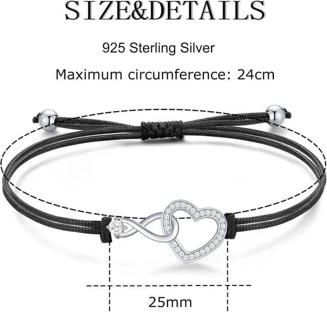 Detalle de Jrêveinfini Infini Bracelet Femme en argent 925 S925 ajustable (cordon noir) avec boîte cadeau