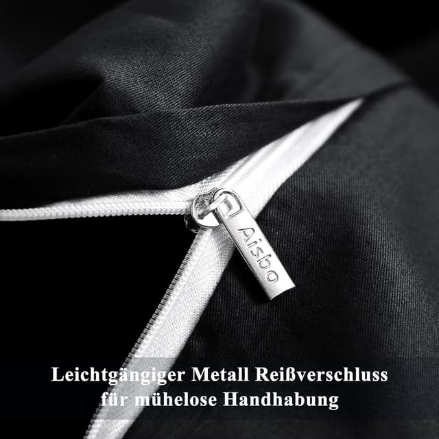 Detalle de Aisbo Bettwäsche 140x200 aus Baumwolle in Schwarz (Set mit Kissenbezug 80x80, mit Reißverschluss, OEKO-TEX)