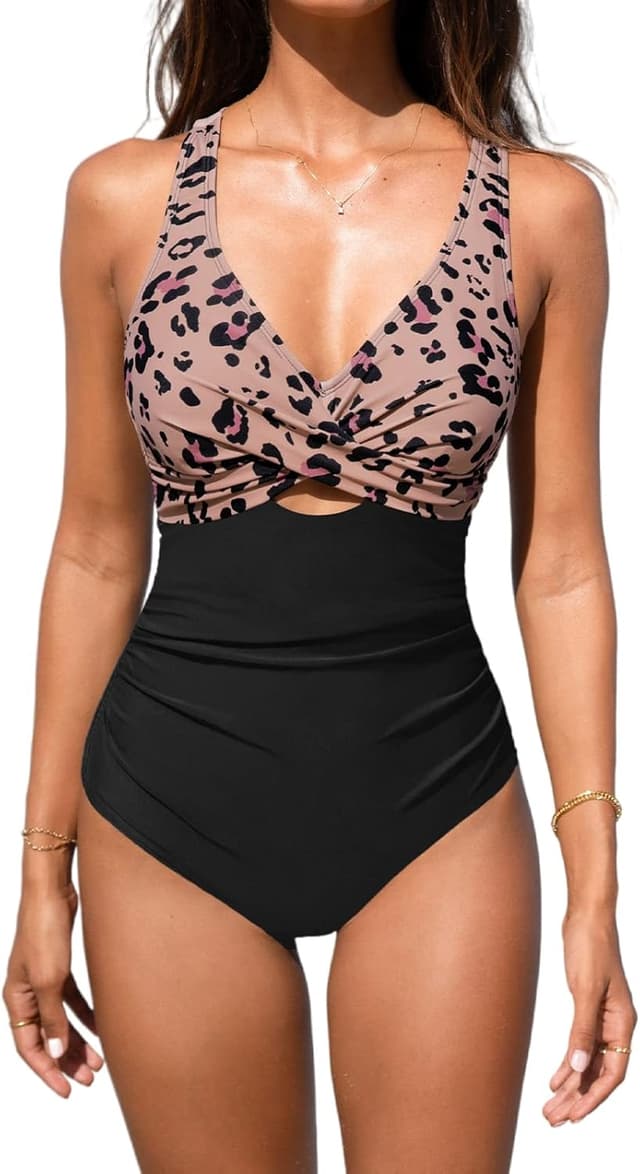 Detalle de CUPSHE Damen Badeanzug mit Wickeloptik V-Ausschnitt