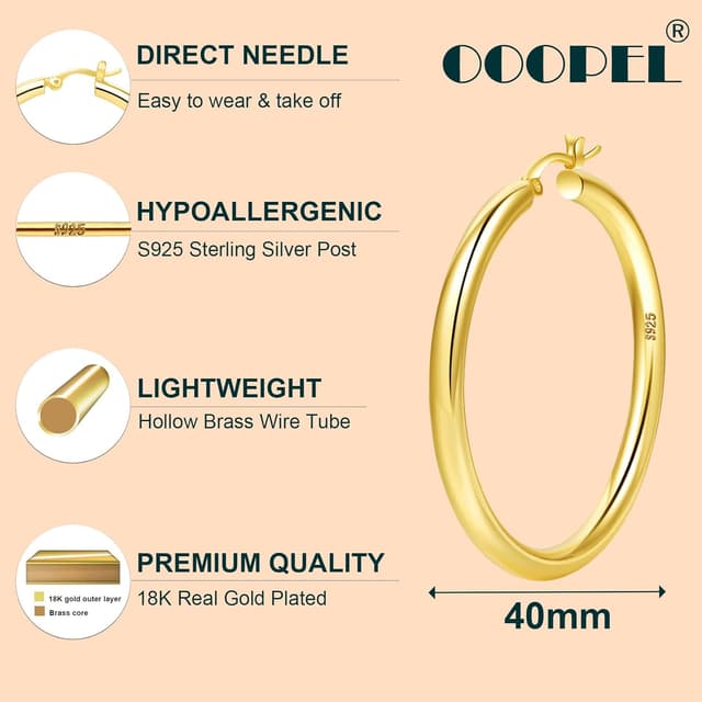Thumbnail 1 de Chunky 4mm Gold Hoop Earrings 30mm