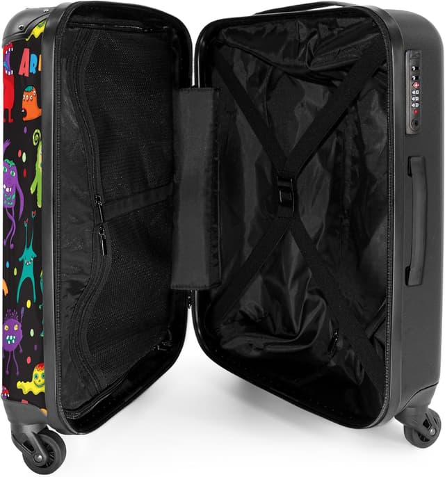 Detalle 2 de Valigia Bambini NoBoringSuitcases.com grande con serratura TSA, 67 cm e 72 L (Mostri - Nero)