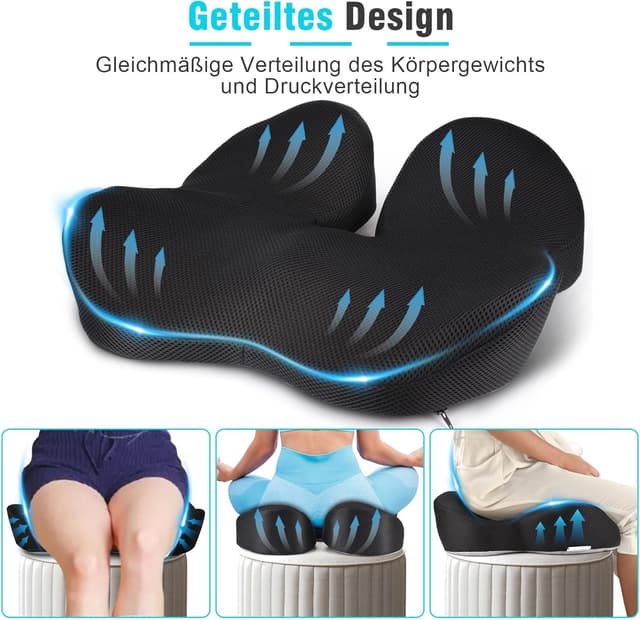 Detalle de Nauotk Sitzkissen mit Memory-Schaum und U-Ausschnitt zur Steißbein-Entlastung (Schwarz)