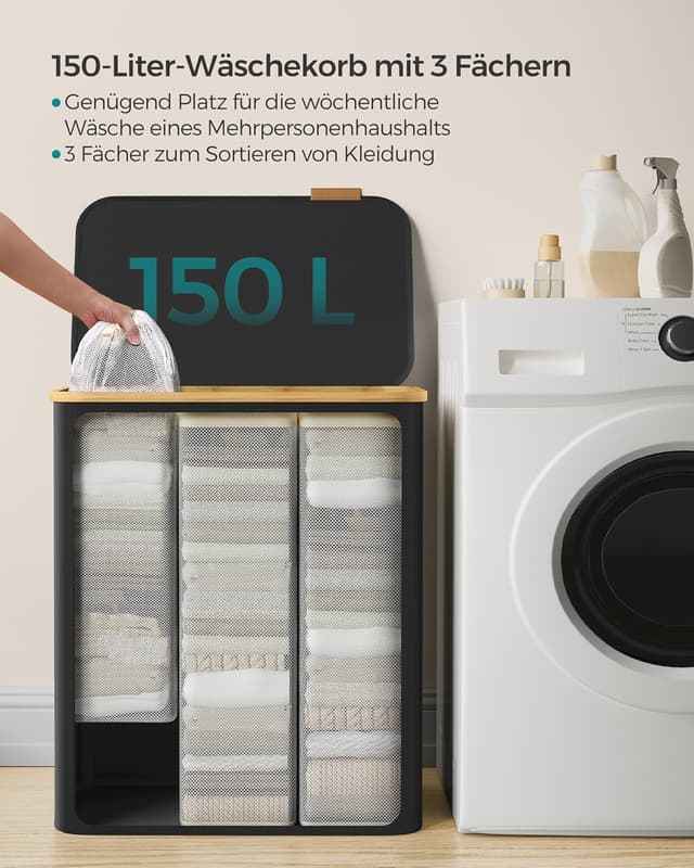 Detalle de SONGMICS Wäschekorb 150 L mit Deckel