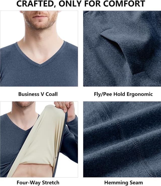 Detalle de Boyzn Men’s Fleece Lined Thermal Underwear Set (Long Sleeve Top & Long Johns)