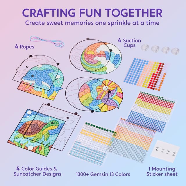 Detalle de Klever Kits Suncatcher Fenster Bastelsets für Kinder (4 Themen) – DIY Diamant Malset ab 6 Jahren