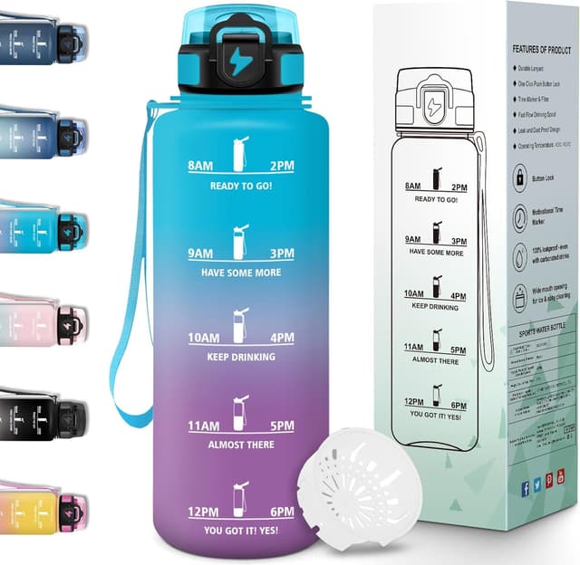 Detalle de Motswedi Gourde sport 1,5 l anti-fuite avec marqueur de temps (motivation) Bleu & Violet