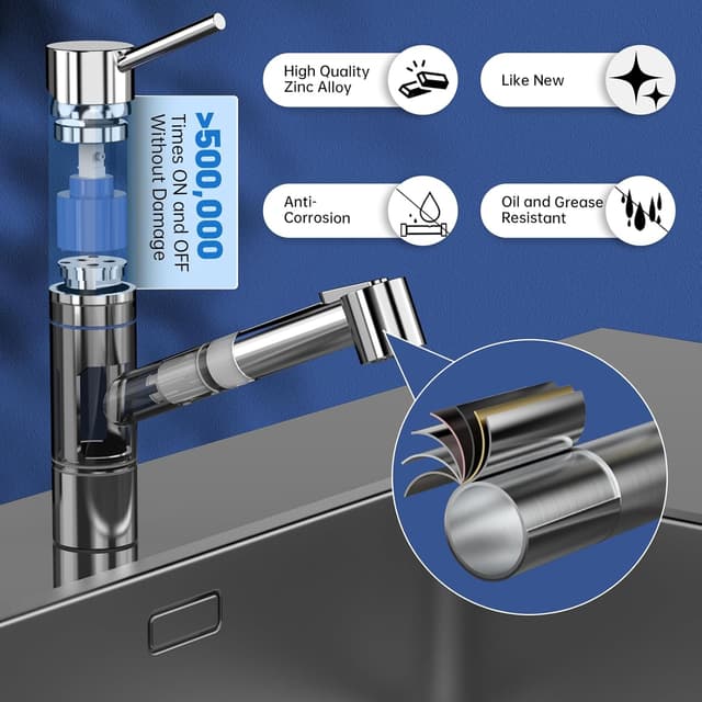 Detalle de DAYONE Küchenarmatur mit ausziehbarer Brause – Hochdruck-Spültischarmatur mit 2 Modi