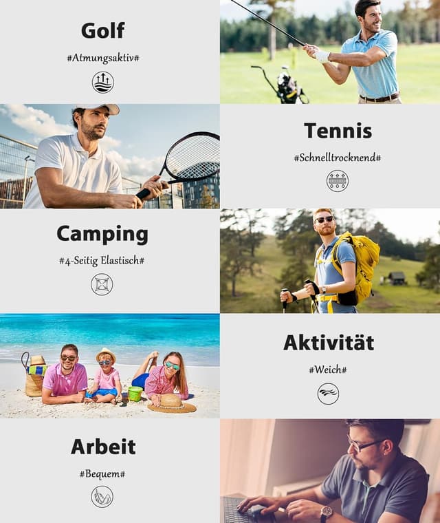 Detalle 2 de SwissWell 2 pezzi polo uomo manica corta estiva traspirante per golf e tennis