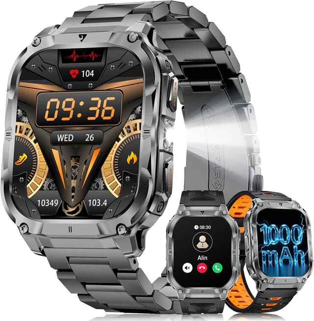 Detalle de FitVigor Montre Connectée Homme noire 2,0" HD : écran large, 110+ modes sportifs et suivi santé