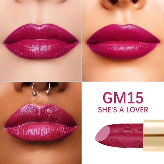 Detalle de OULAC Lippenstift Metallic Glanz Finish – Magenta-Rosa „She’s A Lover“, veganer Lippenstift mit Glitzer-Perlglanz (4,3 g)