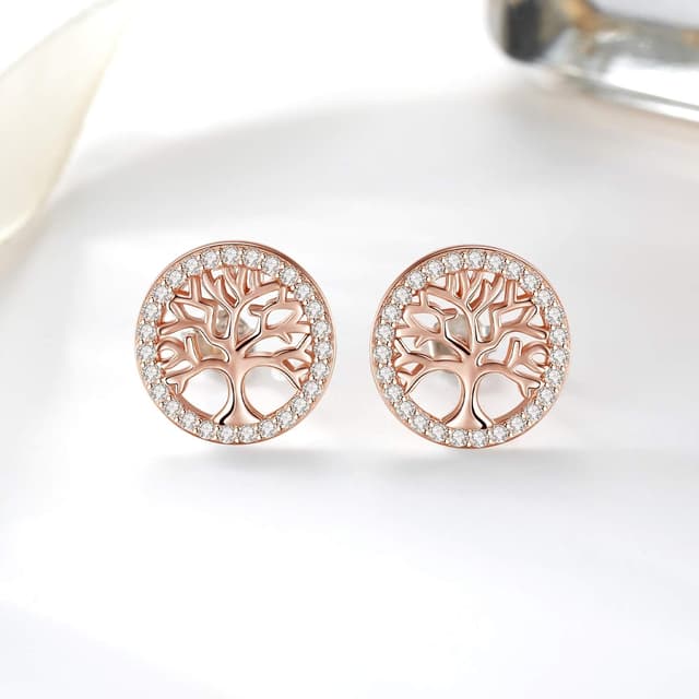 Detalle de Boucles d’oreilles Arbre de Vie en argent sterling 925 Jrêveinfini, zircons, diamètre 12 mm