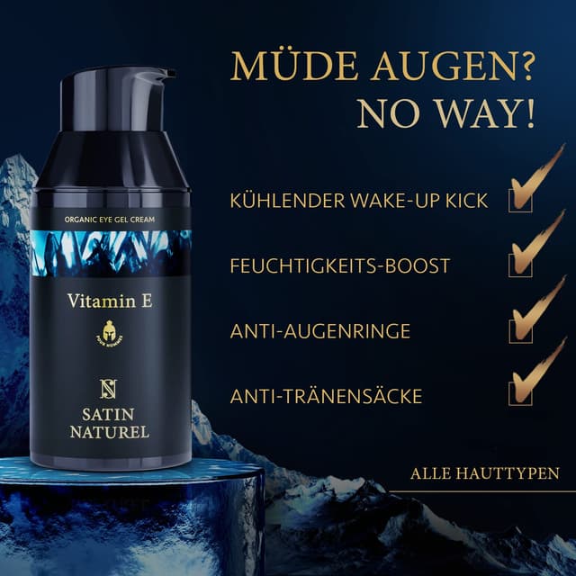 Detalle 2 de Satin Naturel Augencreme 30 ml mit Hyaluron, Vitamin E & Arganöl (vegan) – kühlende Pflege gegen müde Haut und Augenringe