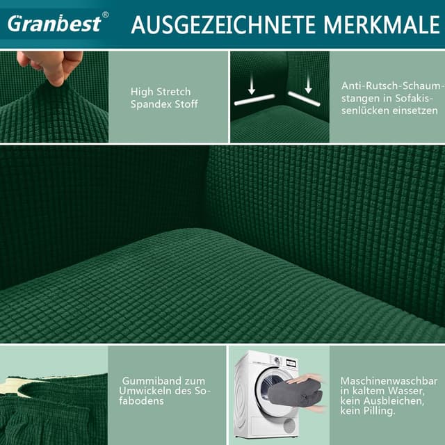 Detalle de Granbest copridivano altamente elasticizzato jacquard 1 posto verde scuro per soggiorno
