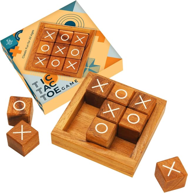 Detalle de BSIRI Tic Tac Toe Rustic Wood Game 4 Inch 🎲