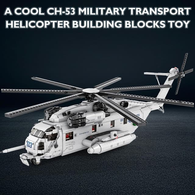 Detalle de JMBricklayer CH-53 Helicopter Building Set (60008) – military transport model kit for ages 14+