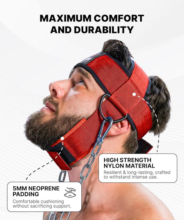 Detalle de DMoose Fitness Neck Harness for Weight Lifting with adjustable head & chin strap and steel chain