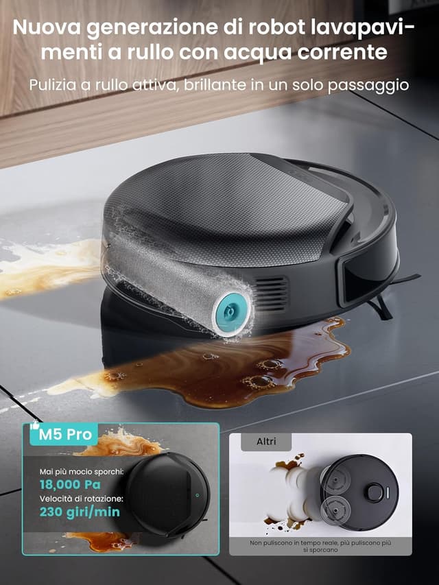 Detalle 2 de Lefant M5 Pro Robot Aspirapolvere Lavapavimenti con rullo autopulente, 18.000 Pa e stazione automatica 120 giorni (Argento)