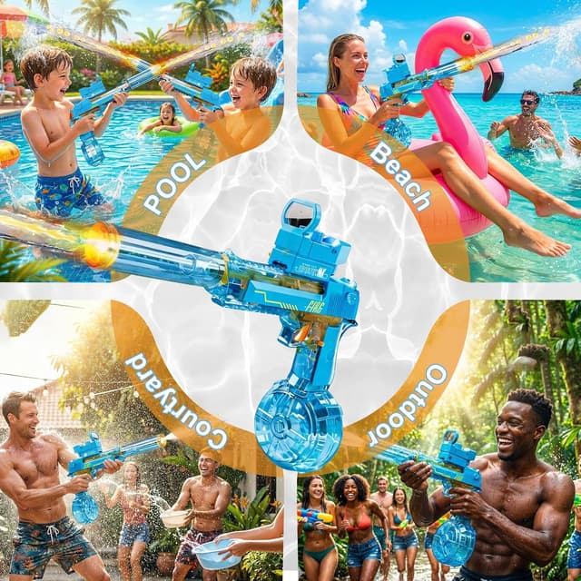 Thumbnail 6 de UROINT Elektrische Wasserpistole für Kinder „Desert Eagle“ (blau) – mit großem Wassertank, LED-Licht und Reichweite bis zu 10 Metern