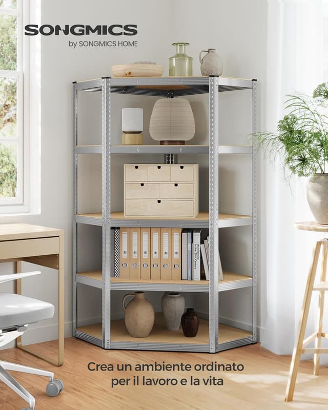 Detalle de SONGMICS GLR080E01 – Scaffale angolare a 5 ripiani in acciaio per carichi fino a 875 kg