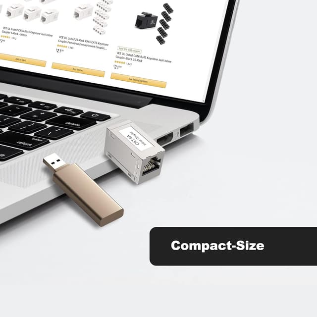 Detalle 2 de VCE accoppiatore RJ45 schermato femmina–femmina per Cat6A/Cat6/Cat5e/Cat5 (2 pezzi)