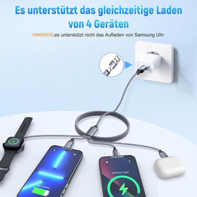 Detalle de Multi 4‑in‑1 Ladekabel 1,2 m für iPhone, iPad, AirPods, Watch