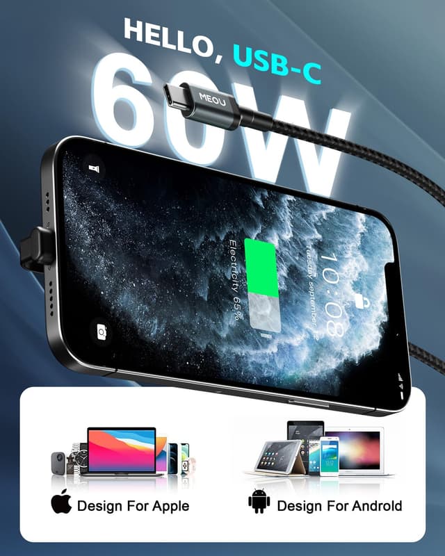 Detalle 2 de MEOU USB C Cable 60W 3.3ft 🔌