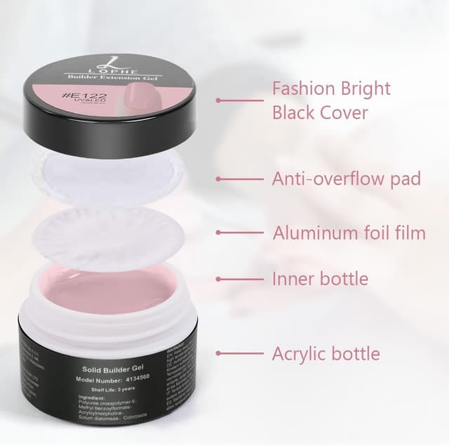 Detalle 2 de LOPHE Construction Ongle UV – Vernis gel de construction solide pour renforcer et protéger les ongles (15 ml)