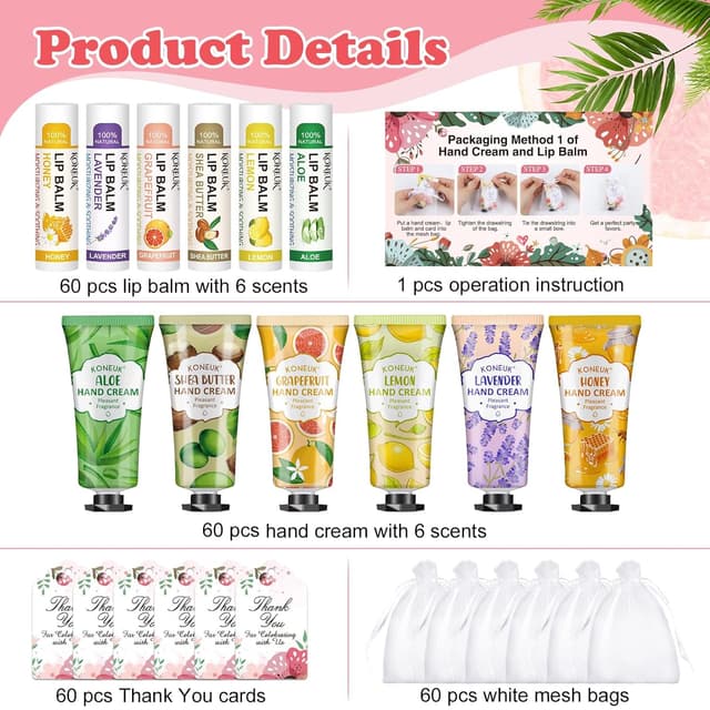 Detalle de 60-Pack Hand Cream and Lip Balm Bulk Gift Sets (Easter, Mother’s Day, Bridal Shower & More)