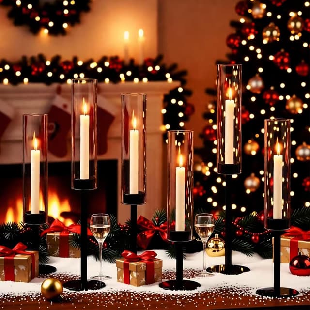 Thumbnail 4 de 6 Black Candle Holders Set Modern Candlestick Holders for Dining 🕯