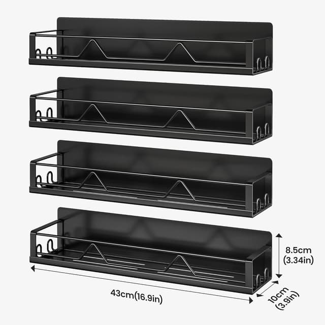 Thumbnail 6 de Mystozer 16.9-Inch Wide Magnetic Spice Rack (4-Pack) for Refrigerator, Black