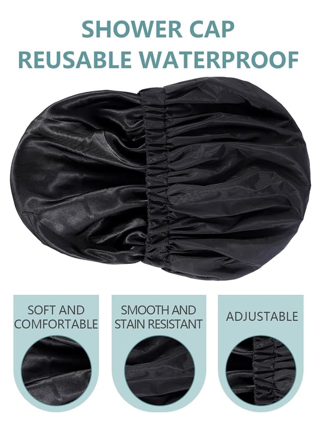 Detalle de Years Calm wiederverwendbare wasserdichte Duschhaube für Frauen (schwarz) – 2-lagig & reisefreundlich