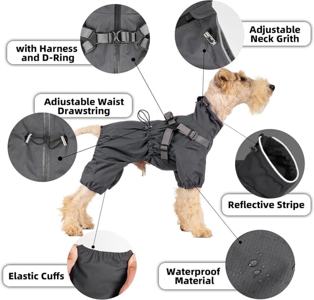 Detalle de Mile High Life Waterproof Dog Raincoat (Red, X-Small) with Harness – Full Coverage Rain Jacket for Small Dogs