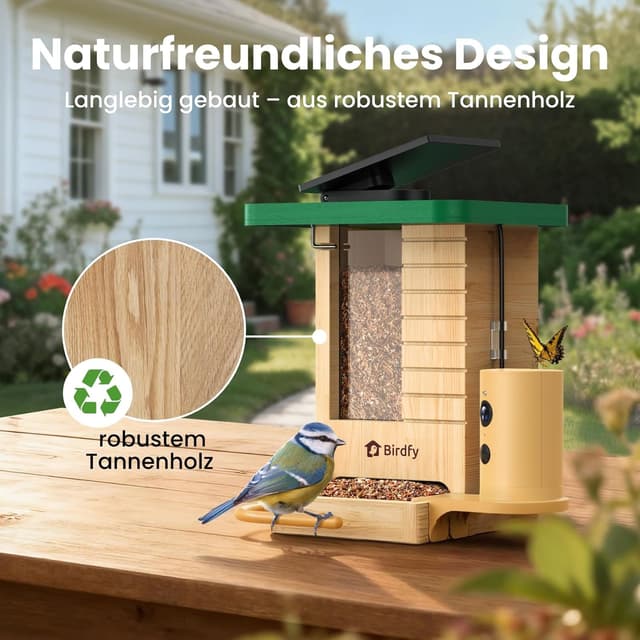 Detalle 2 de Birdfy Smartes Vogelfutterhaus mit Kamera (1080P, Solar, KI-Erkennung für 6.000+ Vogelarten) im Hochformat