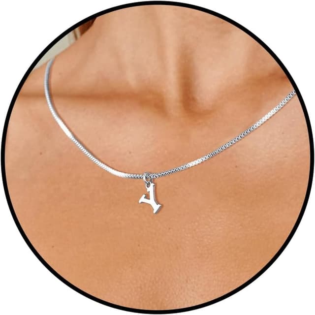 Detalle de Esmoly Iniziale Collana Donna Oro 14K Choker con lettera A-Z (16+2 inches) idea regalo