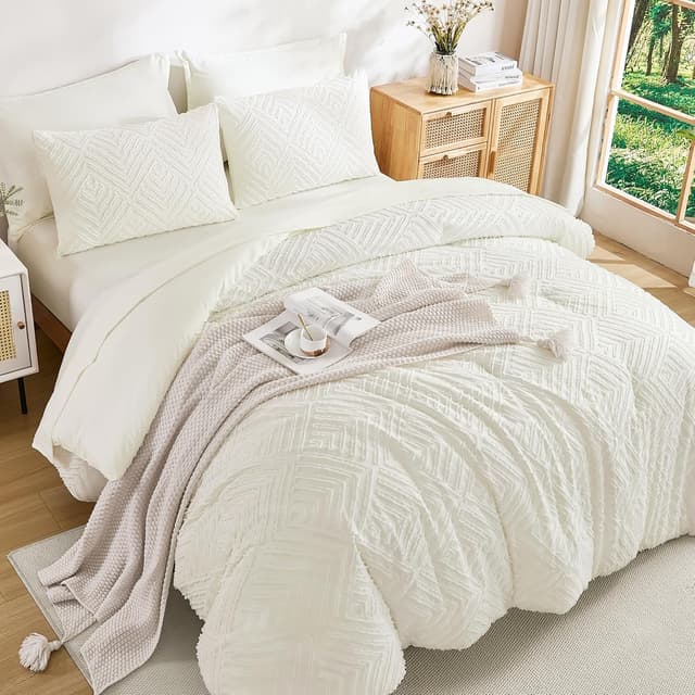 Detalle 2 de Andency Oversized King Comforter Set (7-Piece) in Ivory Boho Tufted Bedding “Bed in a Bag”