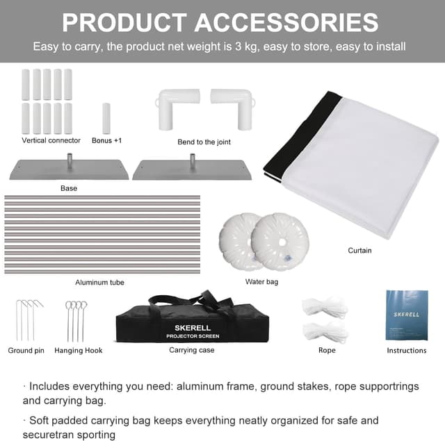 Detalle 2 de Outdoor Projector Screen with Stand 100 Inch (16:10) — Portable 4K HD Movie Screen with Carry Bag