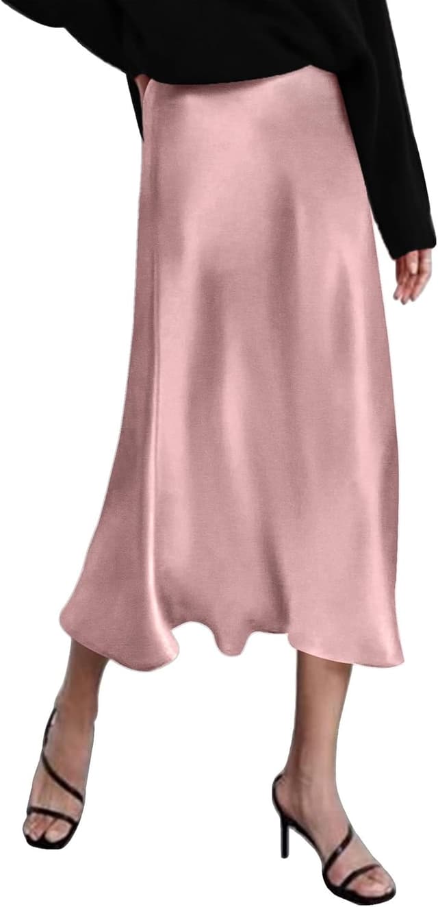 Detalle de Zeagoo Women’s High-Waist Satin Midi Skirt (Slim-Fit, Elegant Party Skirt)