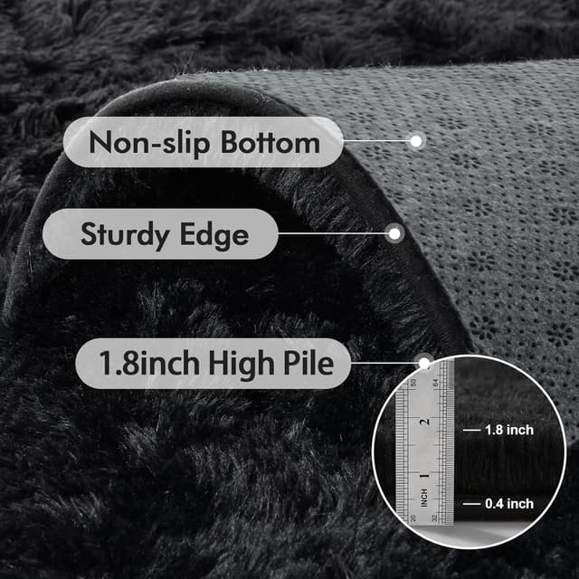 Detalle de 8x10 Ft Large Shag Black Rug for Living Room and Bedroom