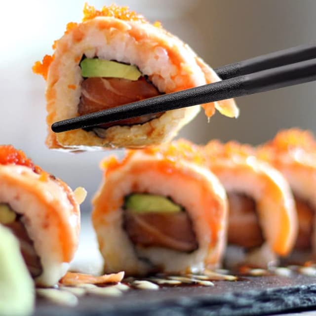 Detalle 2 de AOOSY 5-Paar spülmaschinenfeste Fiberglas-Essstäbchen (schwarz) für Sushi, Reis & Nudeln