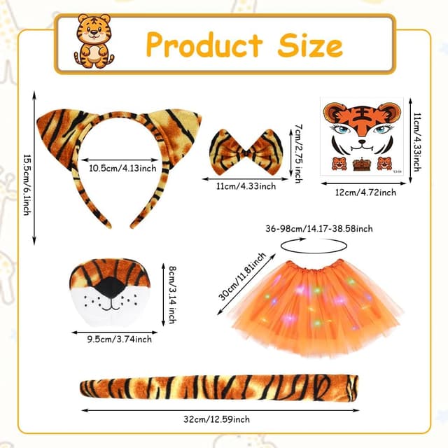 Detalle 2 de AOOWU Ensemble de costume lumineux tigre (6 pièces) avec jupe LED pour enfant