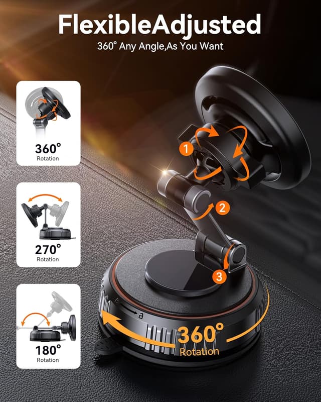 Detalle de Miracase MagSafe car mount with 360° adjustment and strong suction base