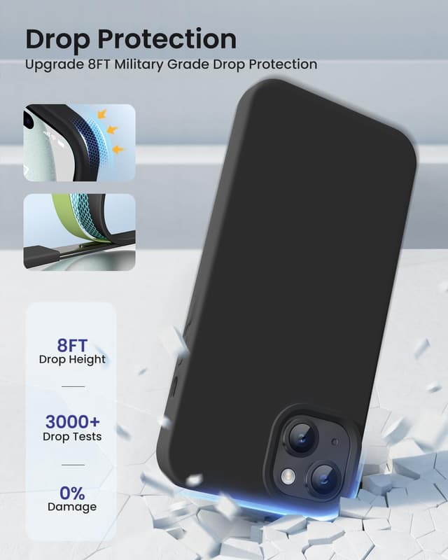 Detalle de BUYDOT Liquid Silicone iPhone 15 Case (6.1-inch) — Slim Shockproof Protective Cover, Black