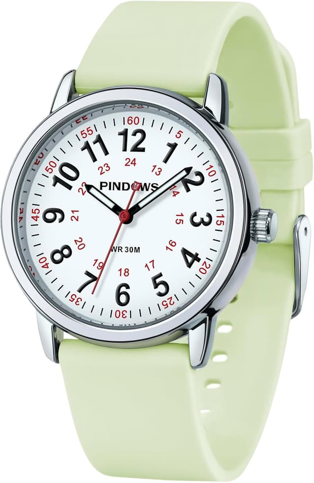 Detalle de PINDOWS Analoge Quarzarmbanduhr mit Silikonband – leuchtendes Zifferblatt, wasserfest bis 50 m